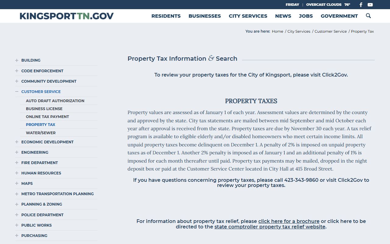 Kingsport property records tax guidance and city billing support