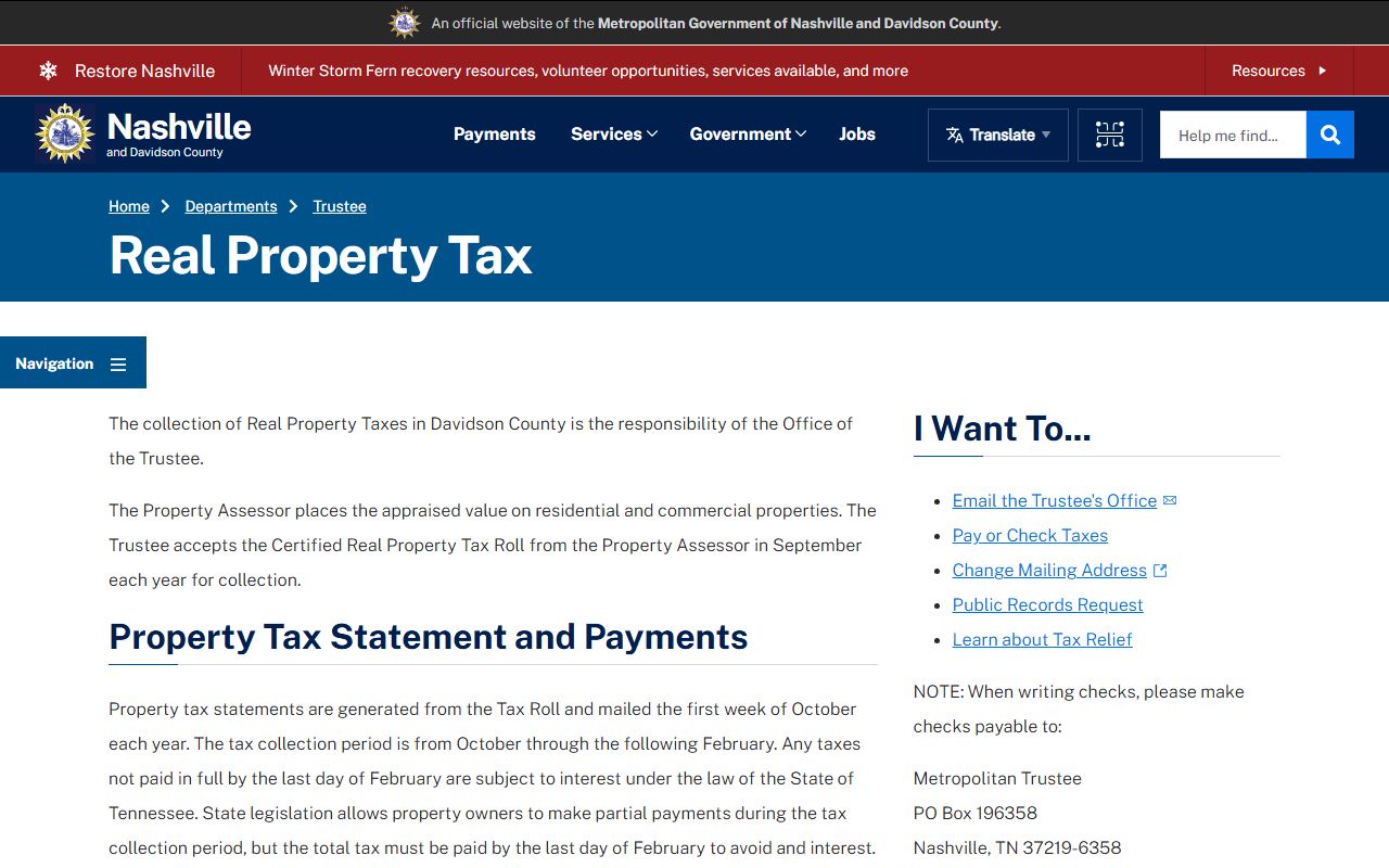 Davidson County property records tax information from the Metro trustee