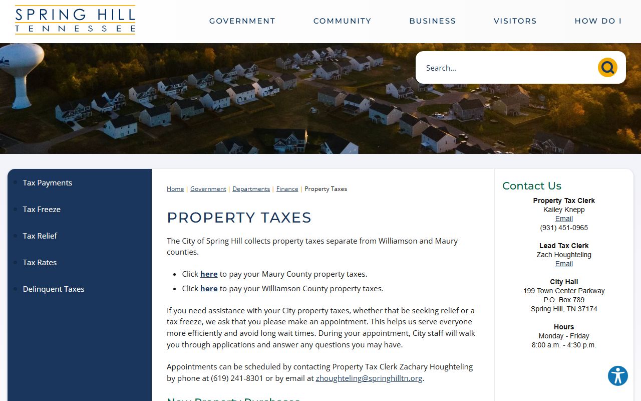 Spring Hill property records city tax guidance and dual-county structure