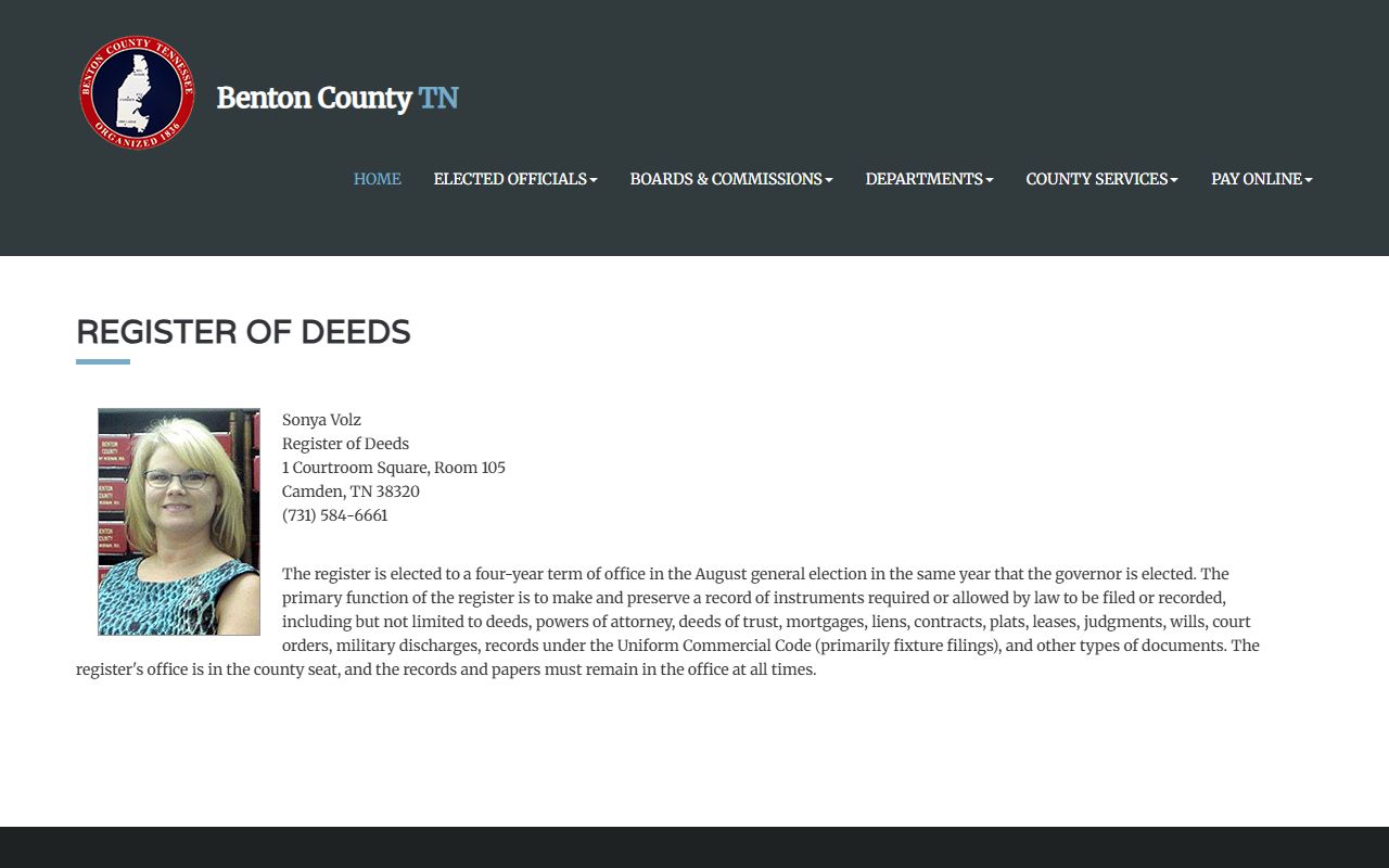 Benton County register of deeds office and property records in Camden