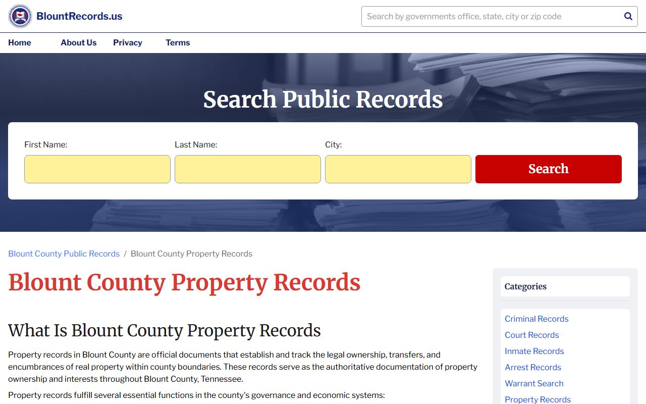 Blount County property records portal with assessment and parcel search information