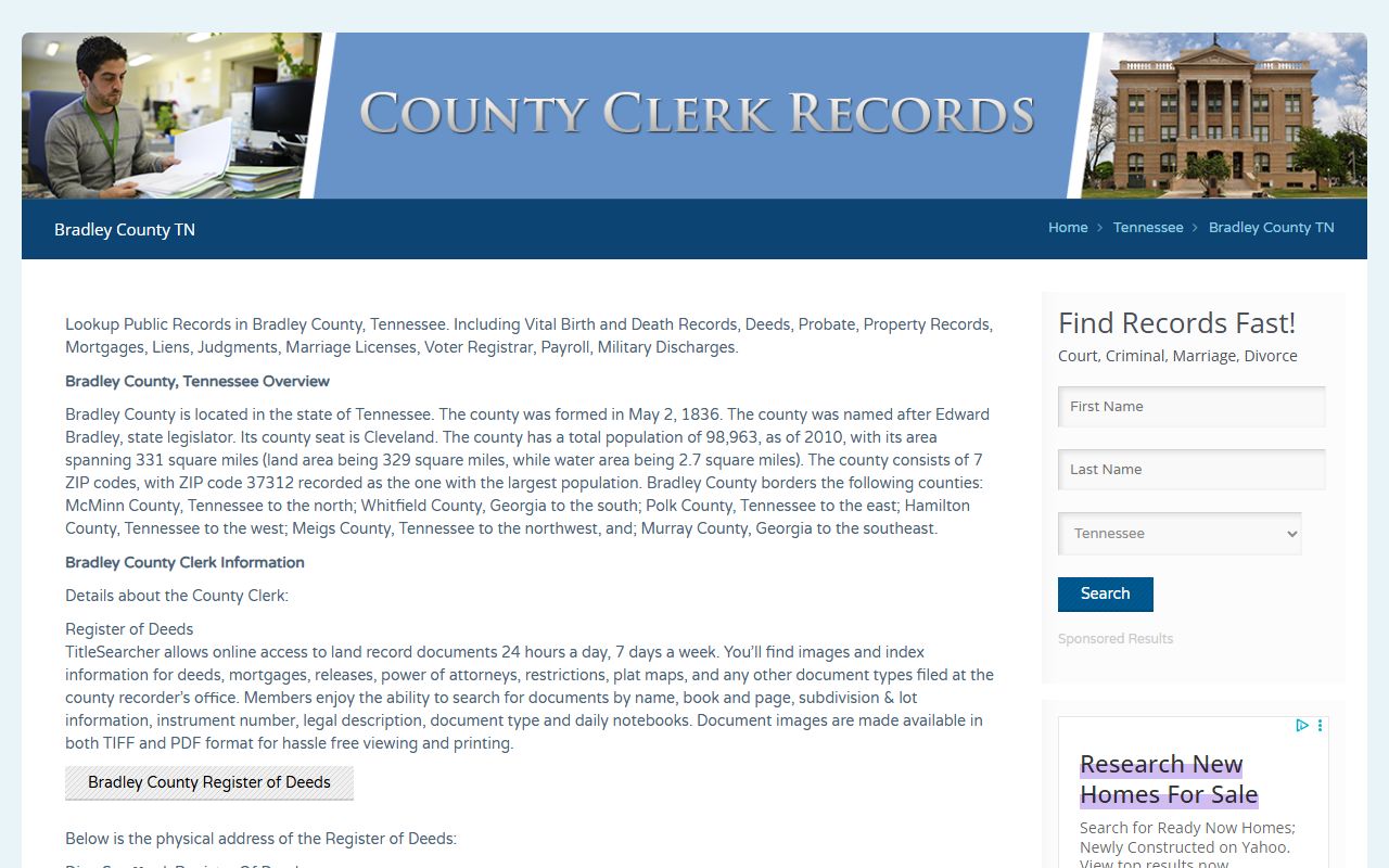 Bradley County property records county clerk records support in Cleveland Tennessee