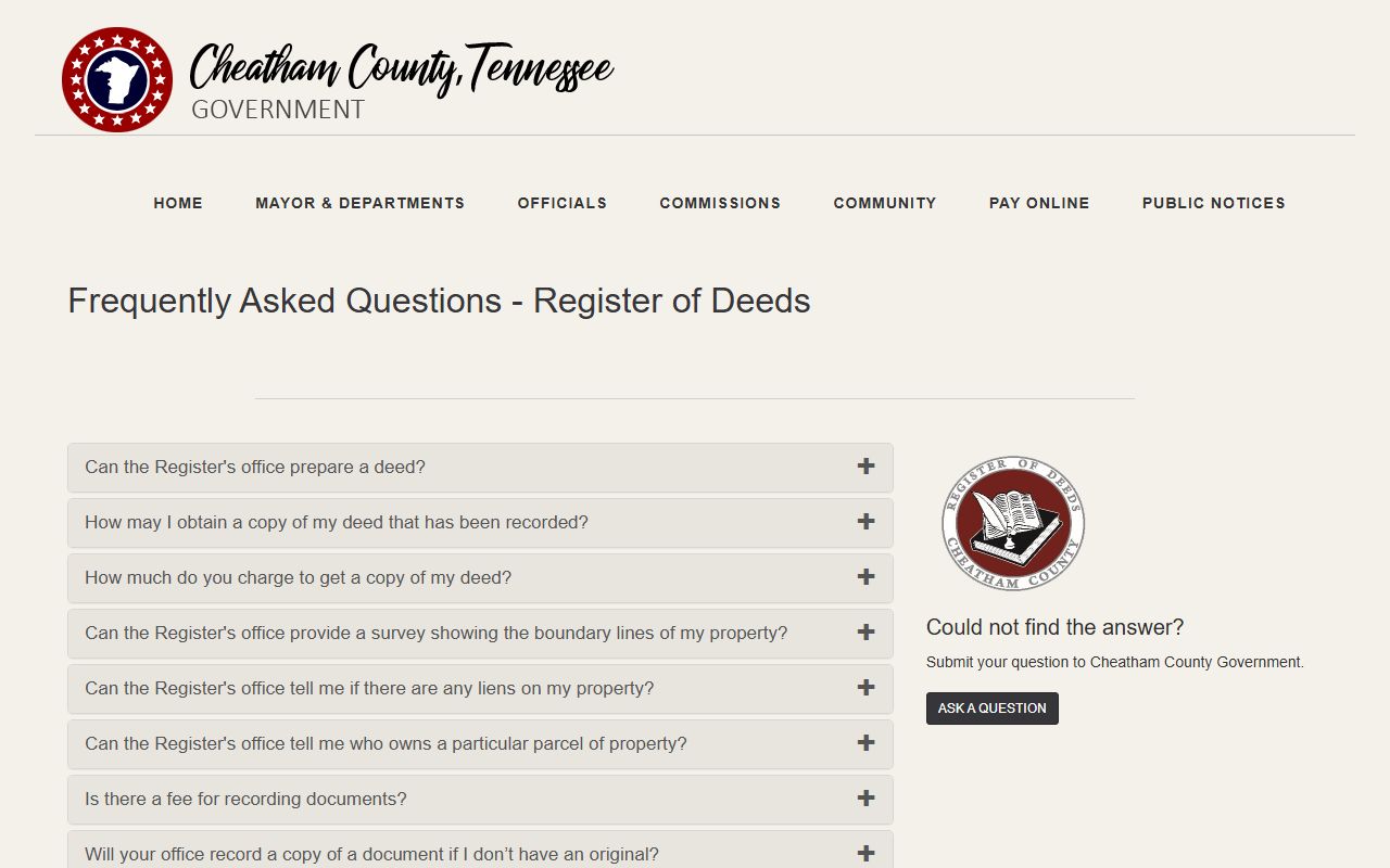 Cheatham County property records register of deeds FAQ