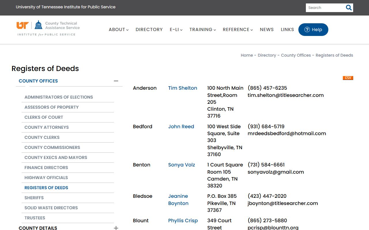 Chester County property records CTAS register directory in Henderson