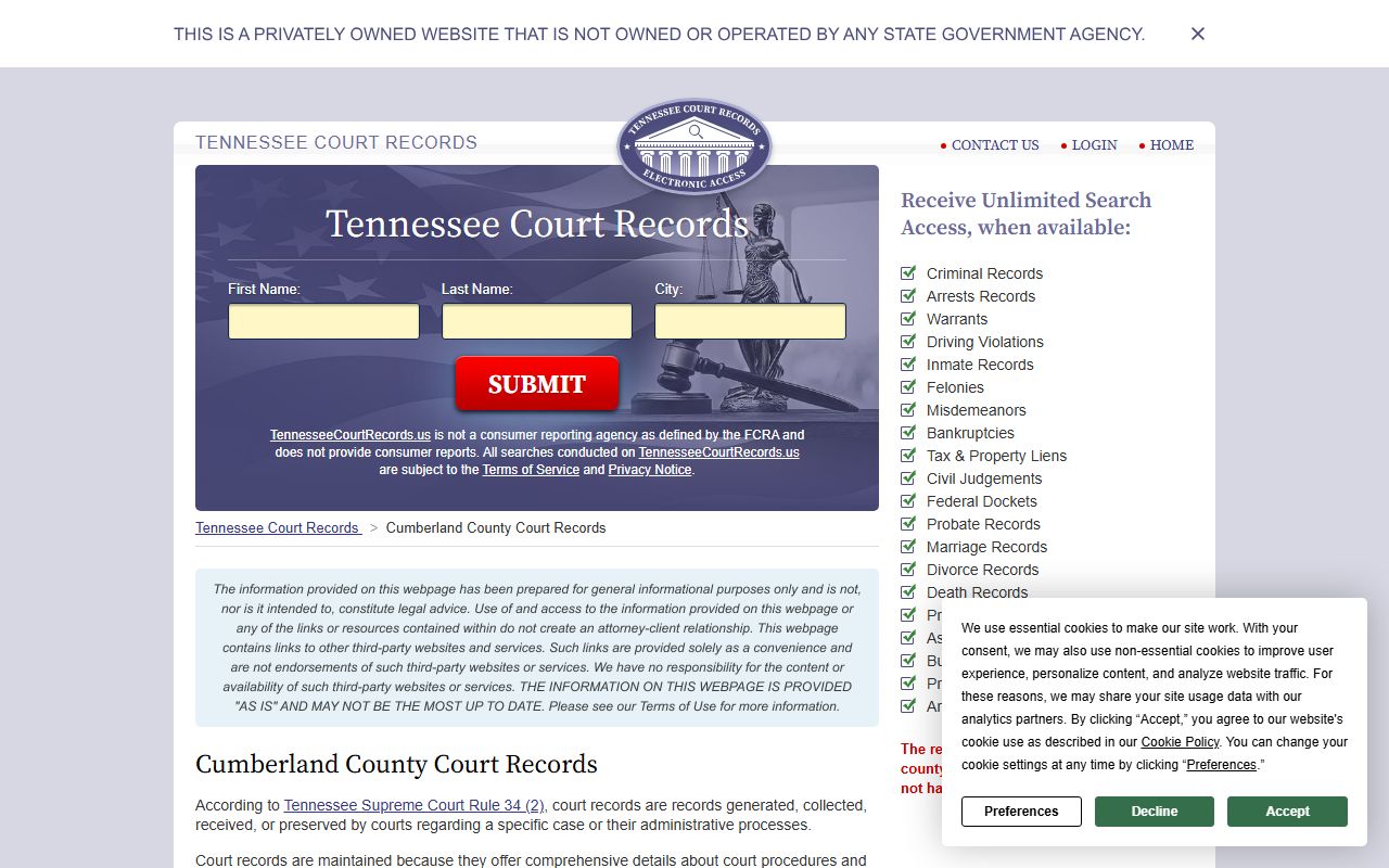 Cumberland County property records register of deeds office in Crossville Tennessee