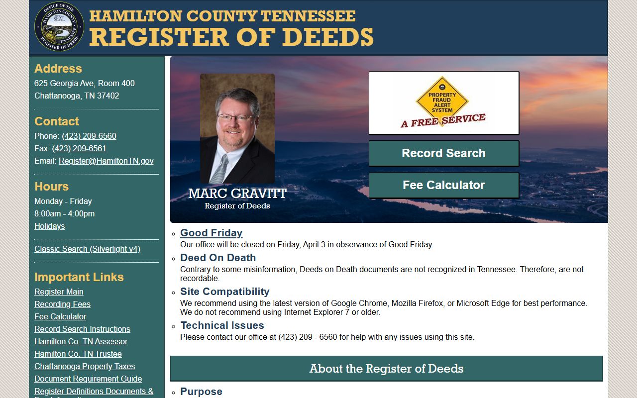 Hamilton County property records register of deeds search portal