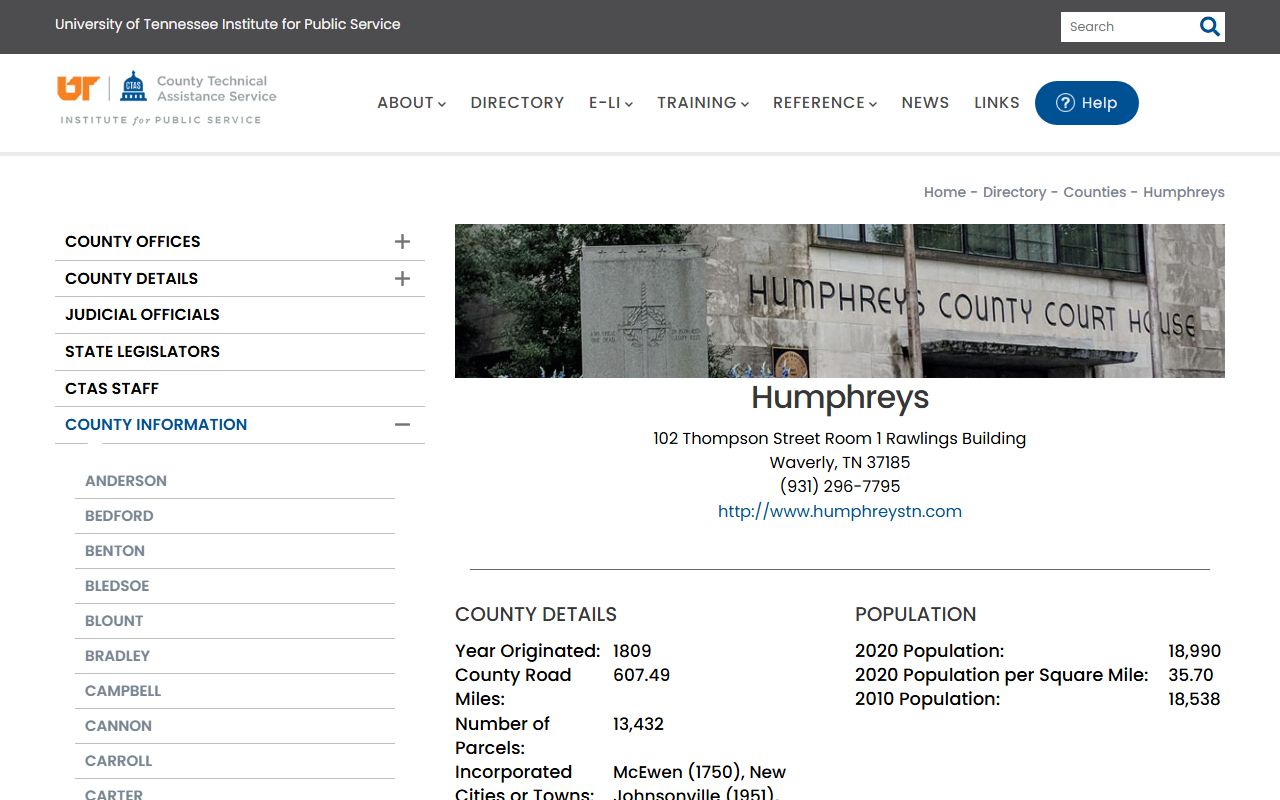 CTAS Humphreys County profile for Property Records research