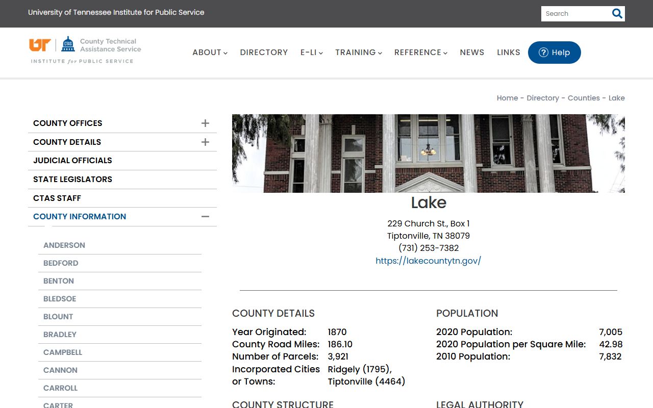 Lake County Property Records CTAS county profile for Tiptonville offices