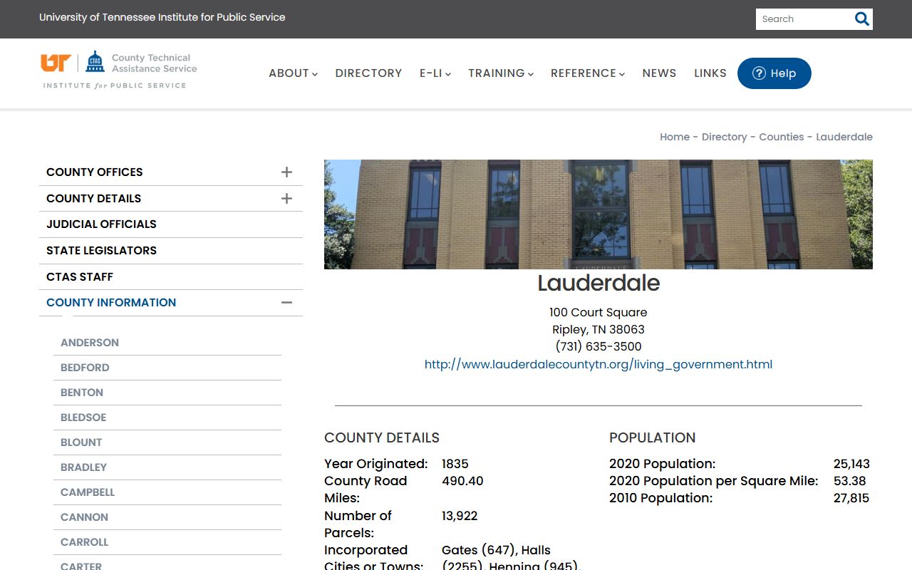 Lauderdale County property records CTAS county profile for Ripley courthouse offices