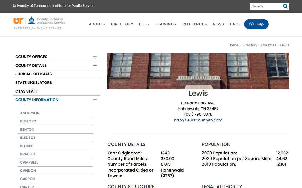 Lewis County CTAS county information page for property records contacts