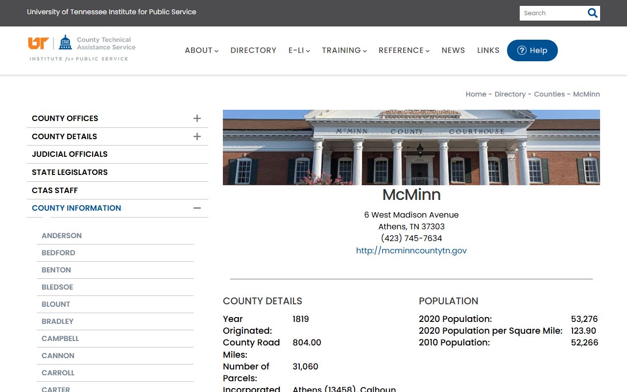 McMinn County property records CTAS county profile for Athens courthouse offices