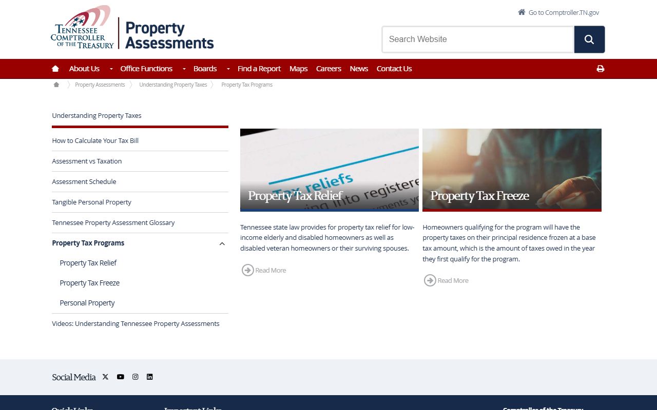 Tennessee Property Records tax freeze program information