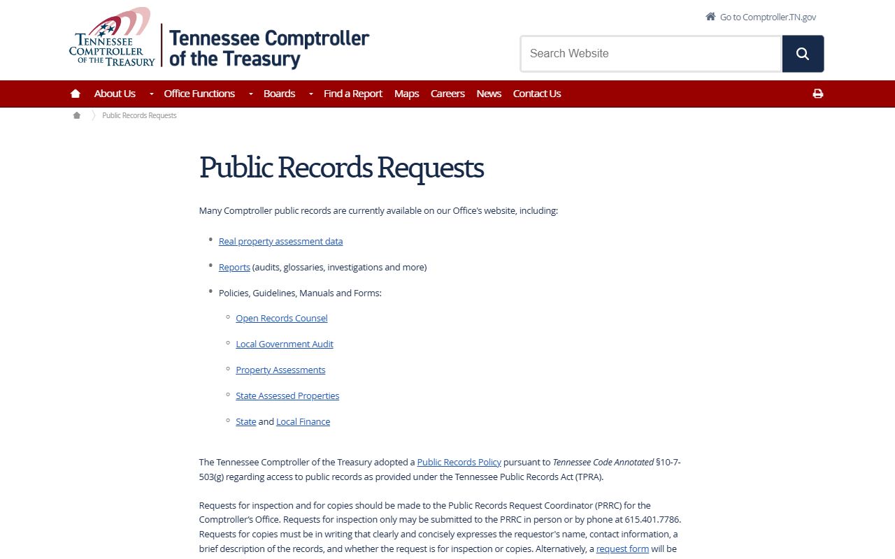 Tennessee Property Records public records request information